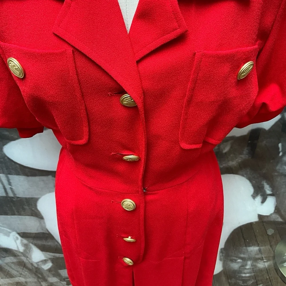 Shirt dress bright Red Emporio Oleg Cassini button down - Picture 4 of 11